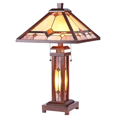 CHLOE Lighting KAY Tiffany-style Mission 3 Light Double Lit Wooden Table Lamp